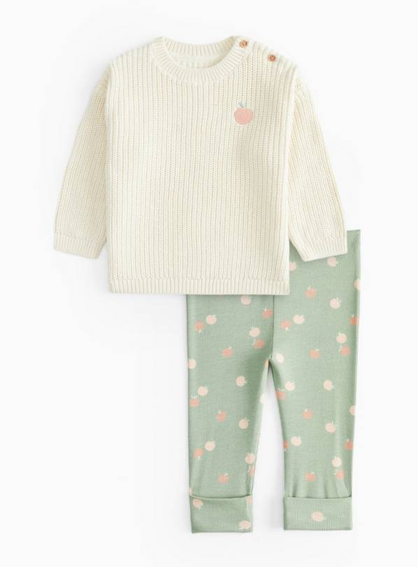 Cream Knitted Jumper & Printed Green Leggings  18-24 months